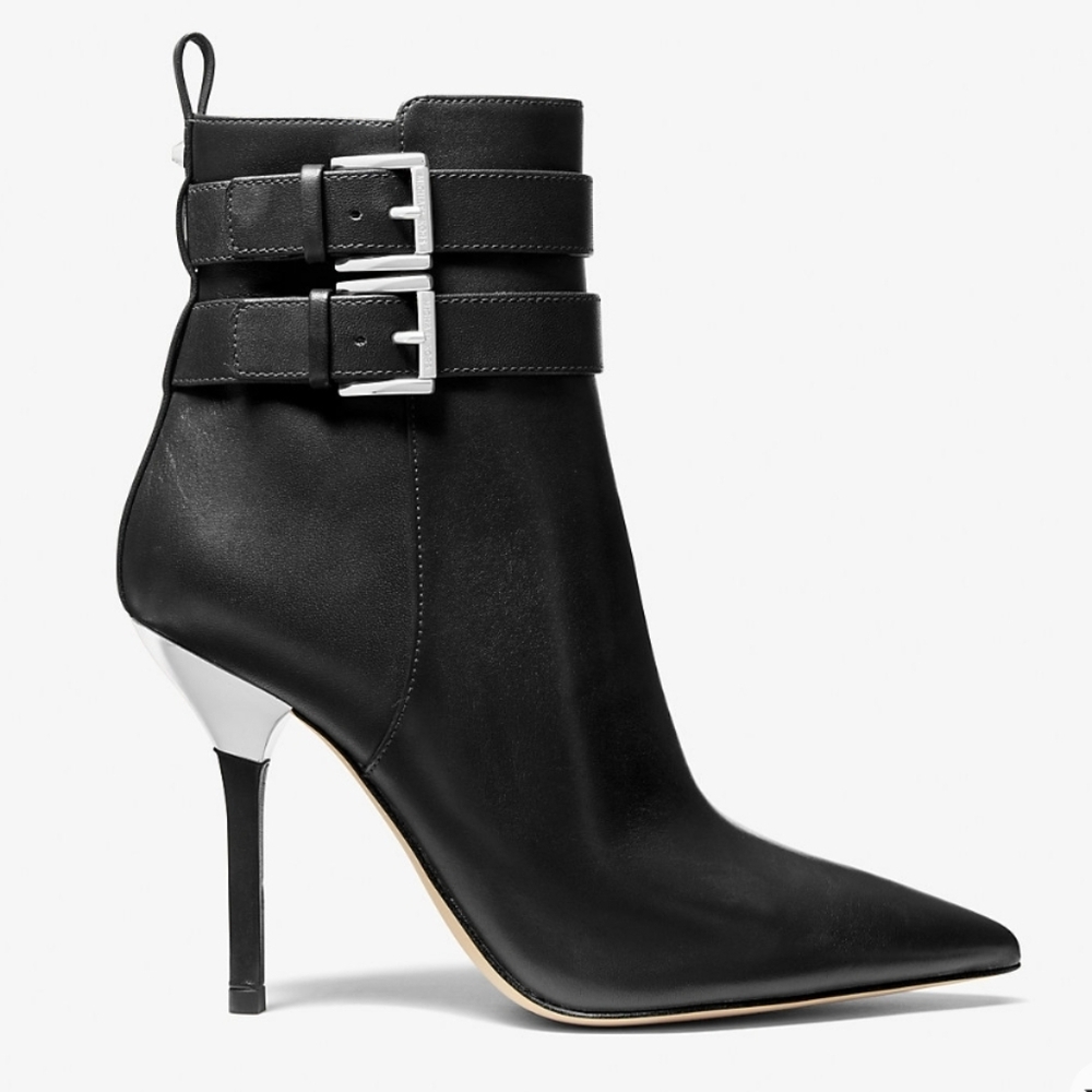 Michael Kors Black Ankle Boots with Silver Buckles